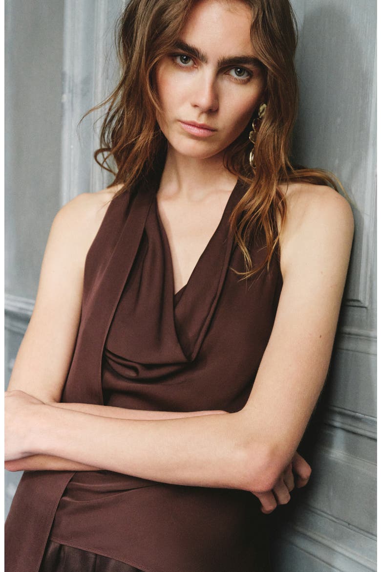 Cowl Neck Sleeveless Top, Alternate, color, BROWN