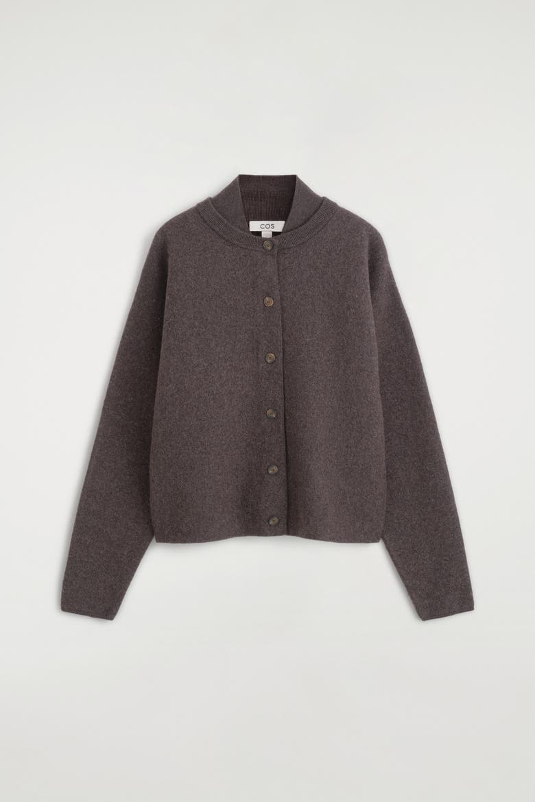 Layered-collar Boiled Wool Cardigan, Alternate, color, CHOCOLATE