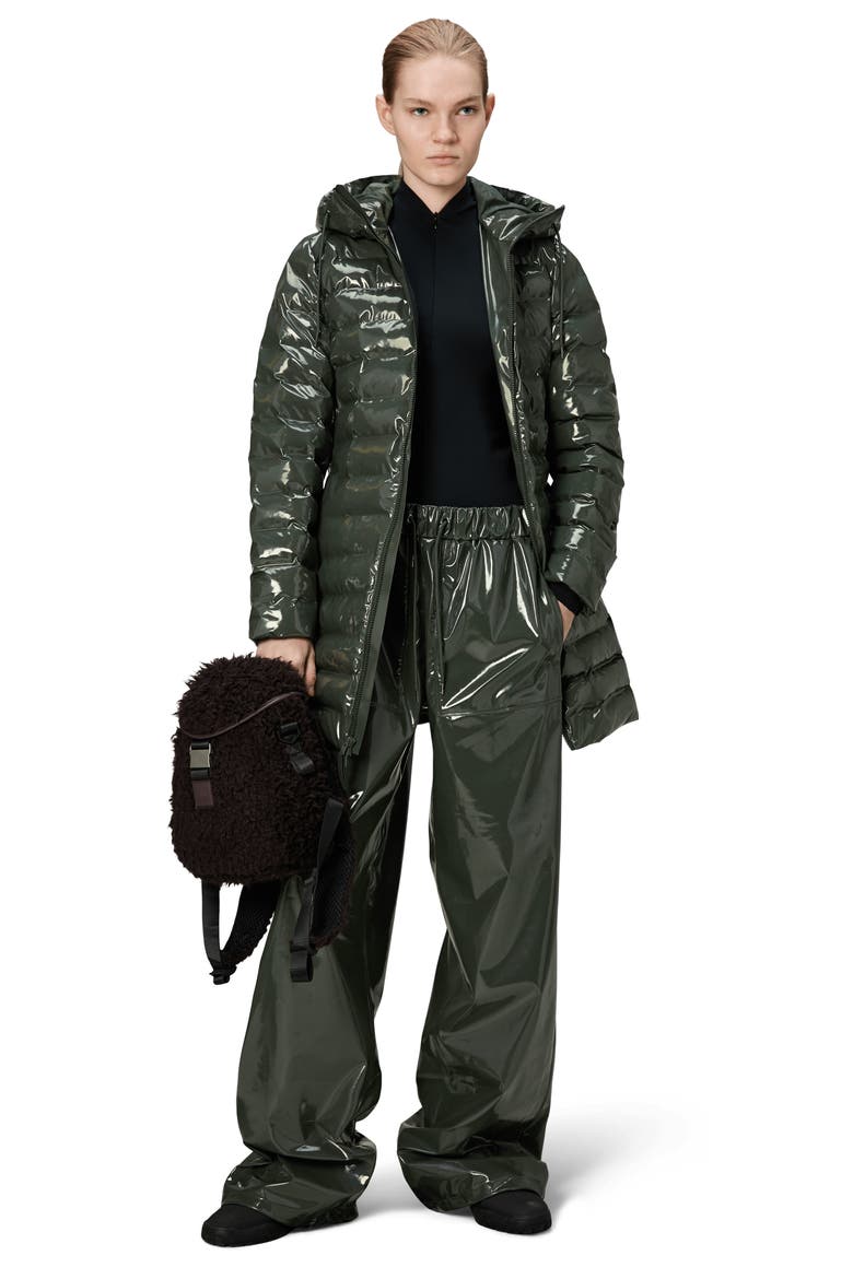 Lohja Curve Waterproof Long Puffer Jacket, Alternate, color, SWAMP
