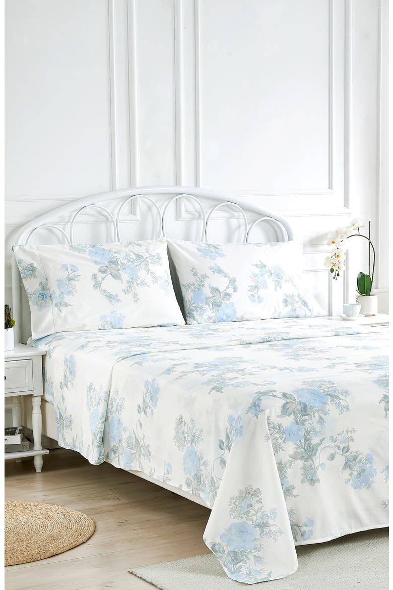 Rose 200 Thread Count Percale Cotton Sheet Set, Alternate, color, BLUE