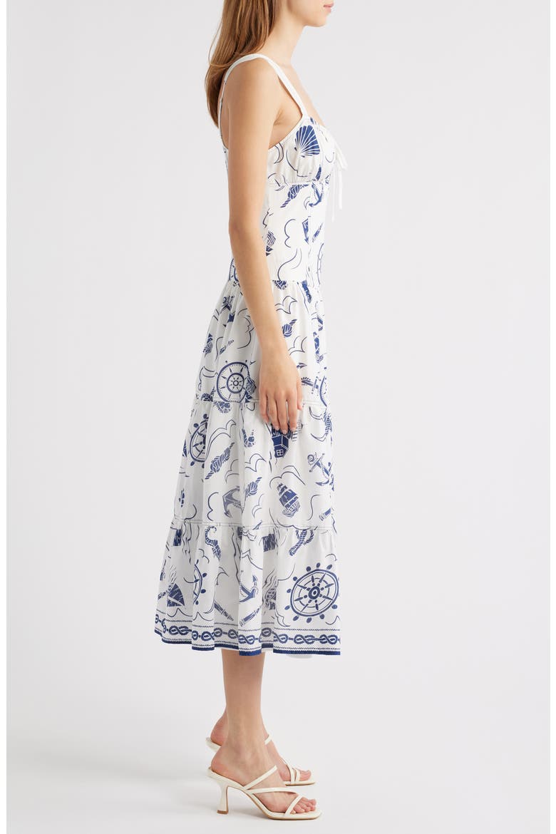 Print Ruffle Hem Sleeveless Midi Dress, Alternate, color, IVORY MULTI