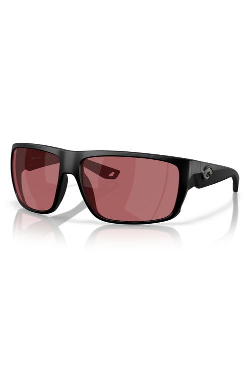 Costa Del Mar 64mm Polarized Rectangular Sunglasses In Matte Black/rose