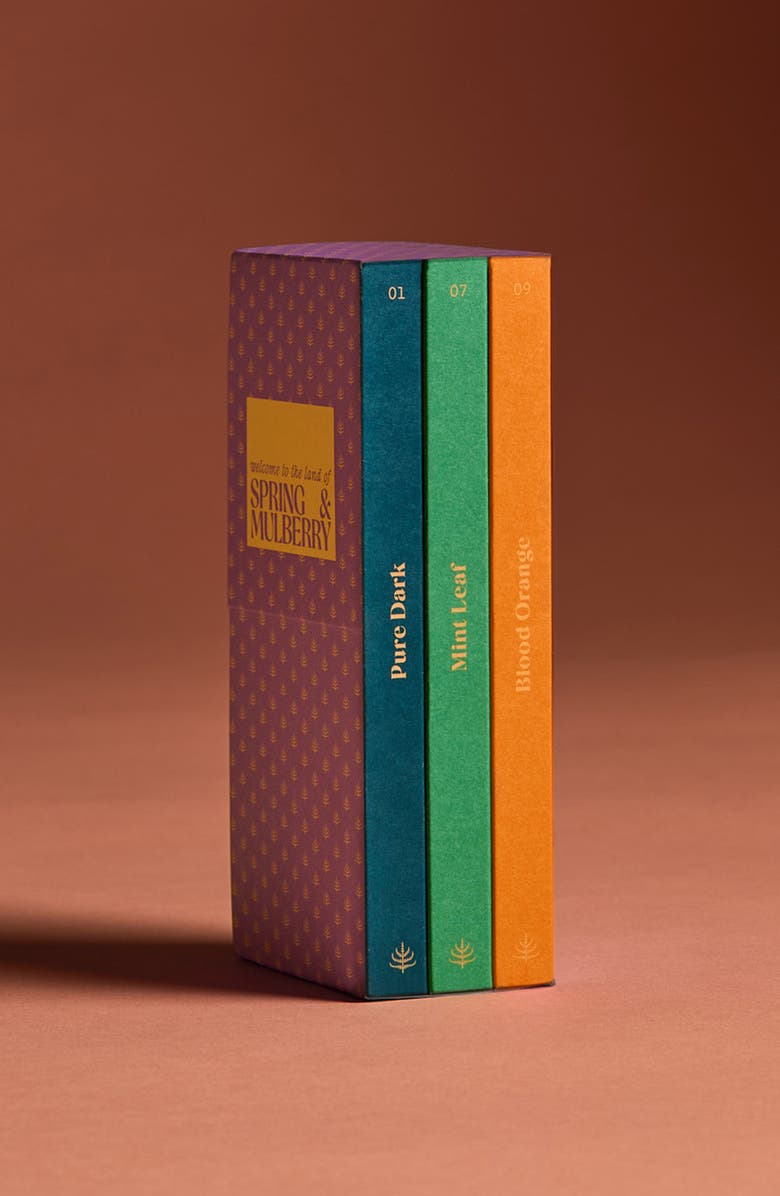 Spring & Mulberry Quintessentials Collection Date Sweetened Dark Chocolate Bars 3-Piece Gift Box, Alternate, color, Purple