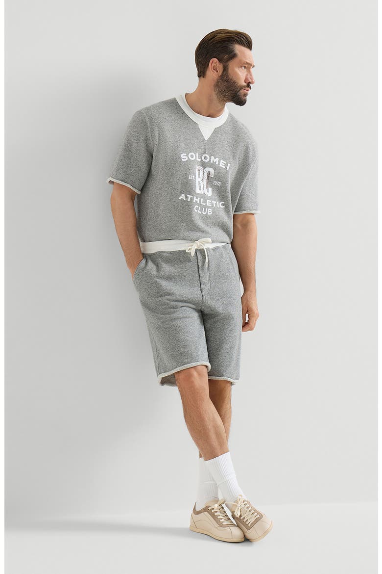 Cotton and linen mélange French terry Bermuda shorts with logo, Alternate, color, Grey