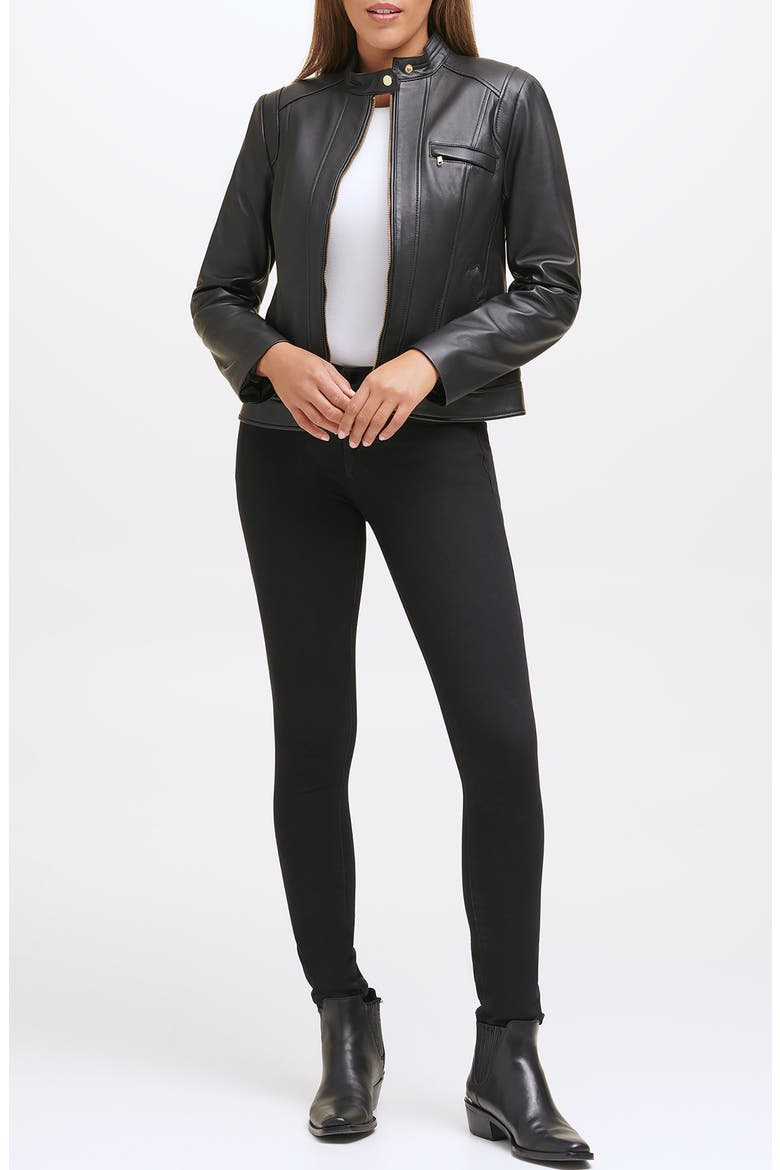 Lambskin Leather Jacket, Alternate, color, BLACK
