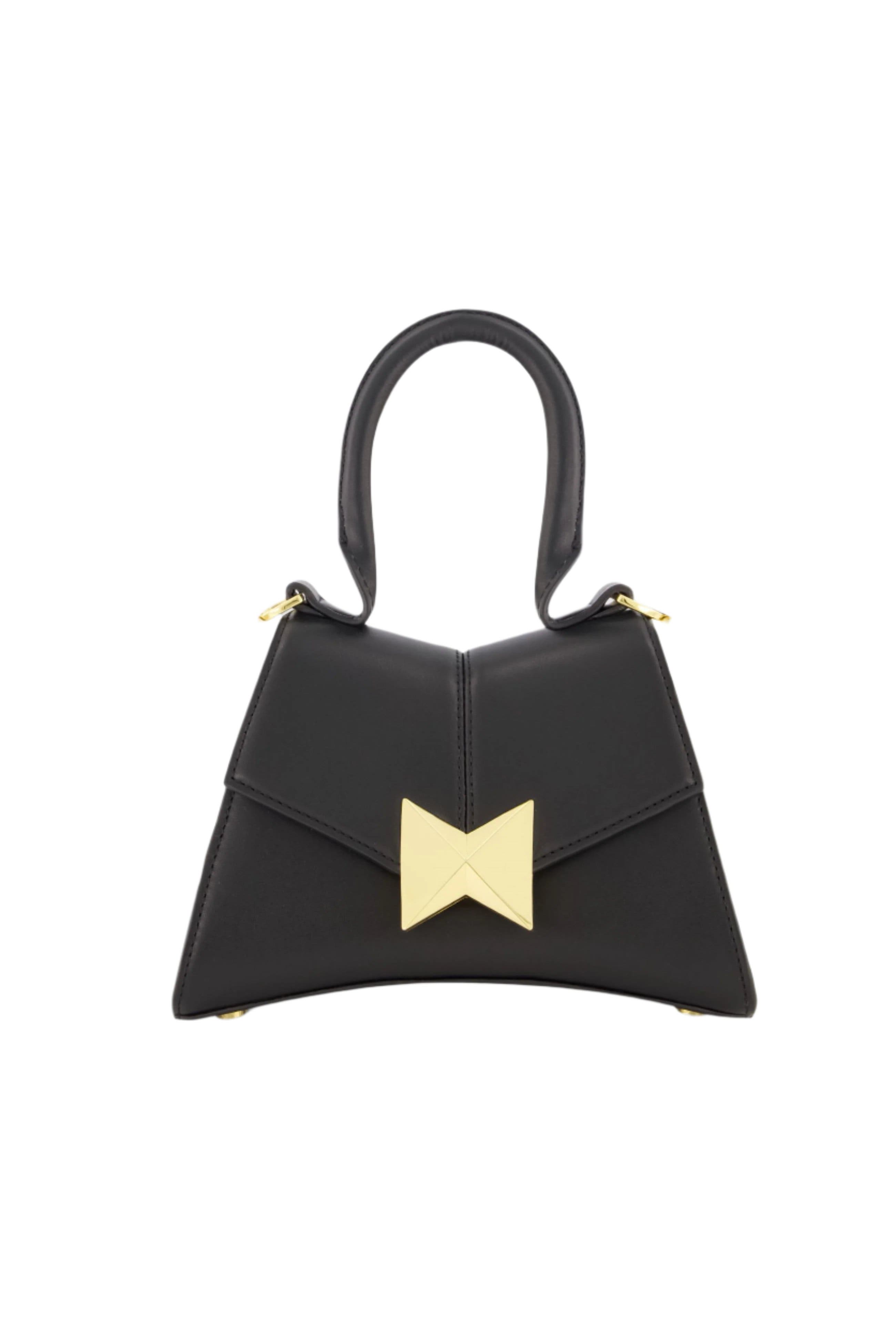 Gold Hardware Detail Angular Mini Leather Handbag, Main, color, Black