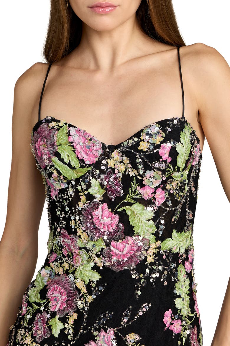 Embellished Bustier Floral Trumpet Gown, Alternate, color, Black Multi