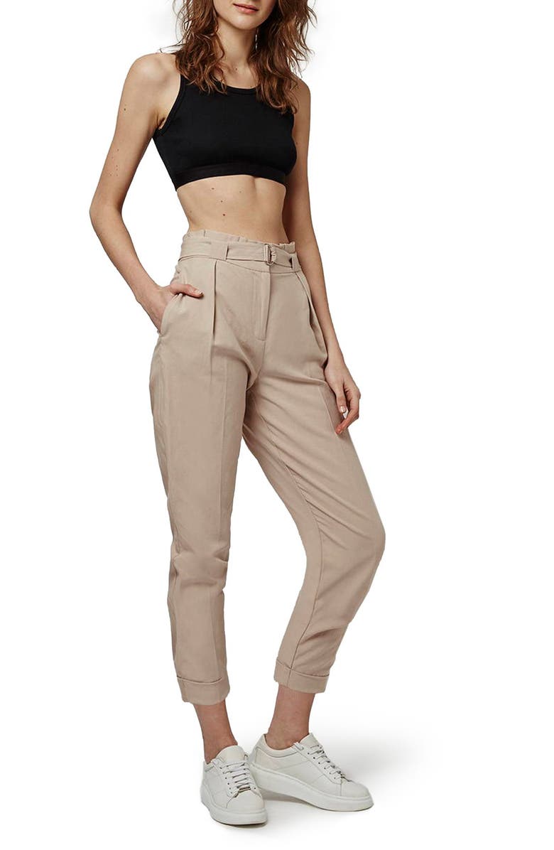Topshop Paperbag Peg Trousers, Alternate, color, 