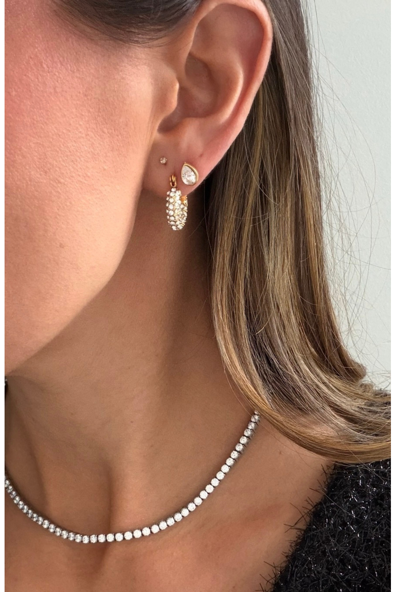 Noel Pavé Hoops and Teardrop Studs Earring Set, Alternate, color, Gold