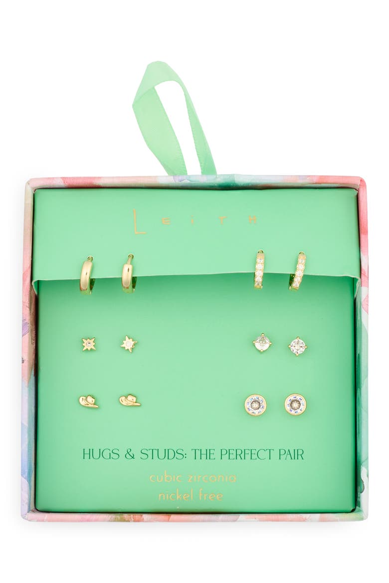 Set of 6 Cowboy Hat Stud Earrings, Main, color, CLEAR- GOLD