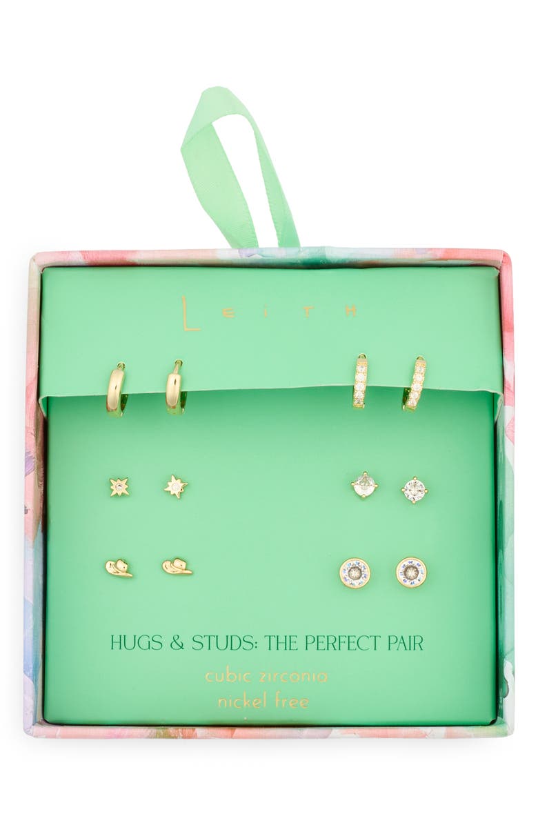 Leith Set of 6 Cowboy Hat Stud Earrings, Main, color, Clear- Gold