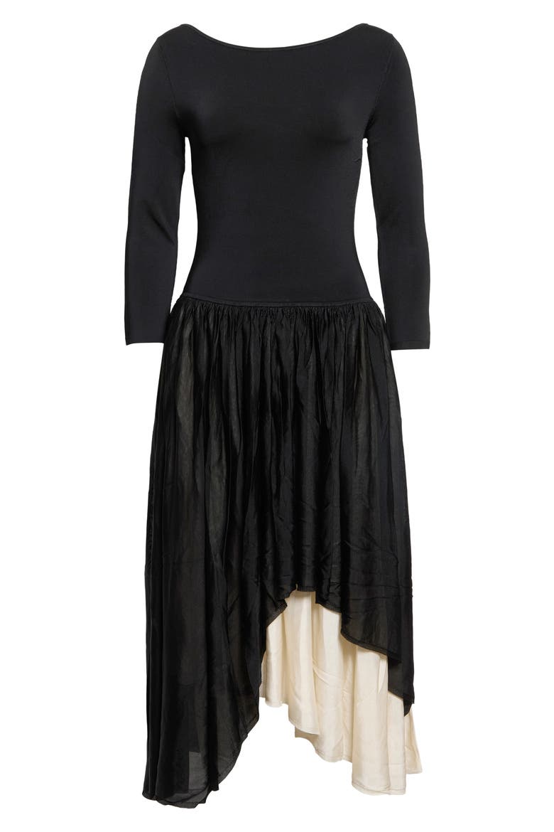 Boat Neck Colorblock Midi Dress, Main, color, BLACK