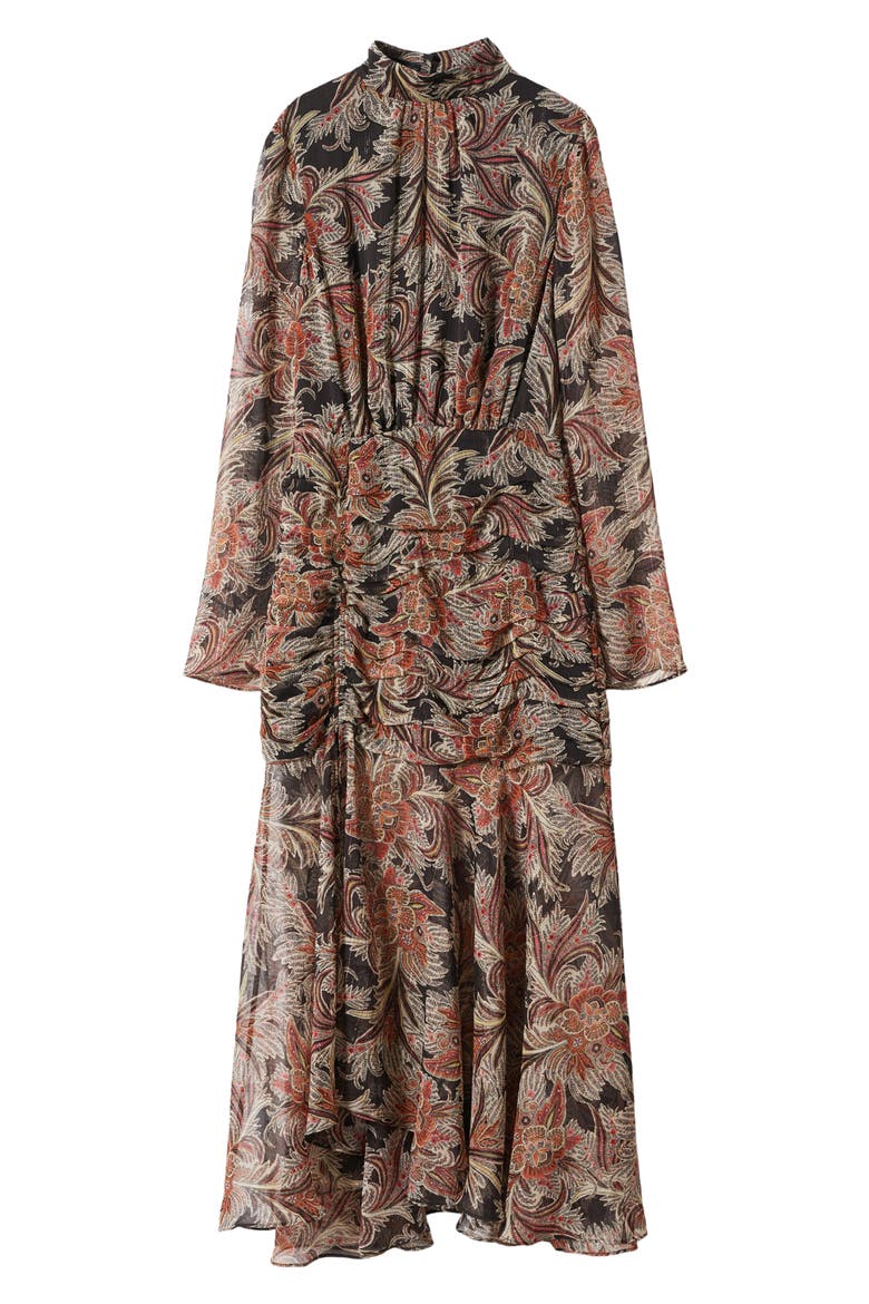 Paisley Print Ruffle Dress, Alternate, color, BROWN/BLACK