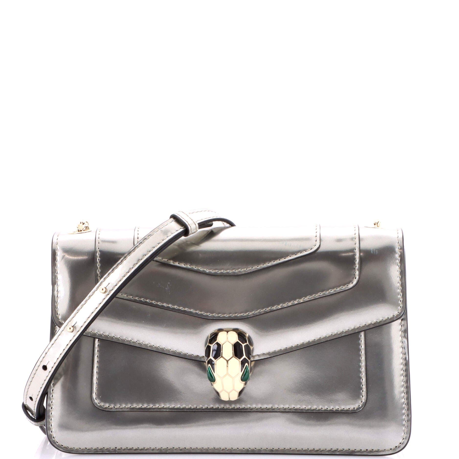 Serpenti Forever Shoulder Bag Metallic Leather Small, Main, color, Metallic Silver