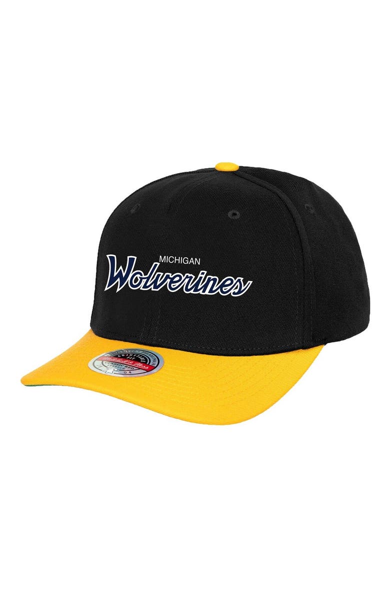 Mitchell & Ness Men's Mitchell & Ness Black Michigan Wolverines Team Script 2.0 Snapback Hat, Main, color, Black
