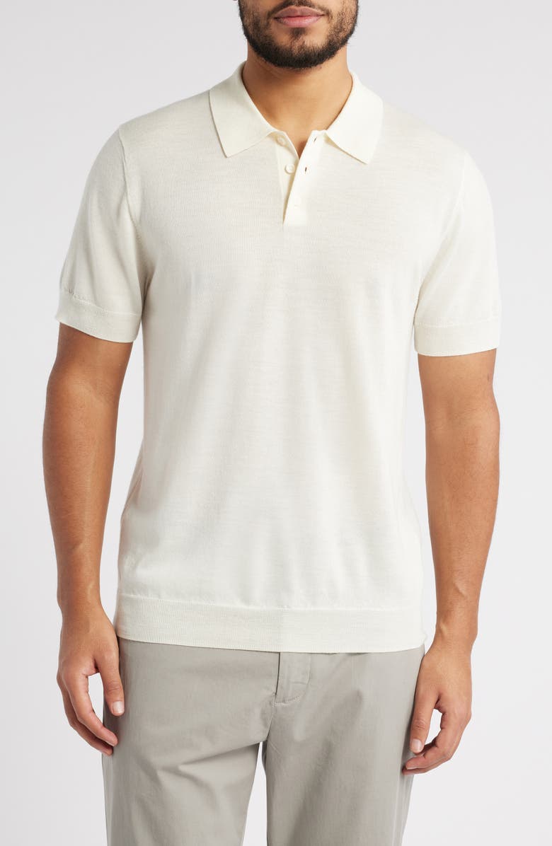 Nordstrom Merino Wool & Silk Polo Sweater, Main, color, Ivory Pristine