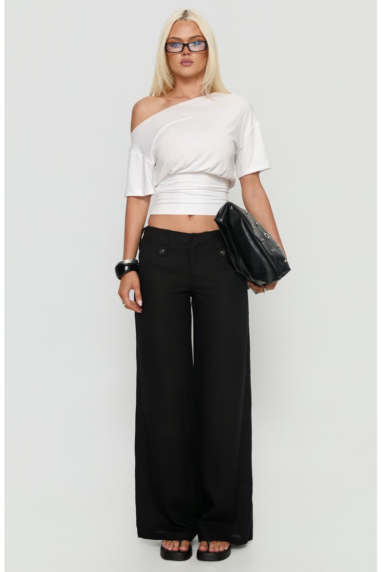 Pedra Low Rise Cotton & Linen Wide Leg Pants, Alternate, color, BLACK