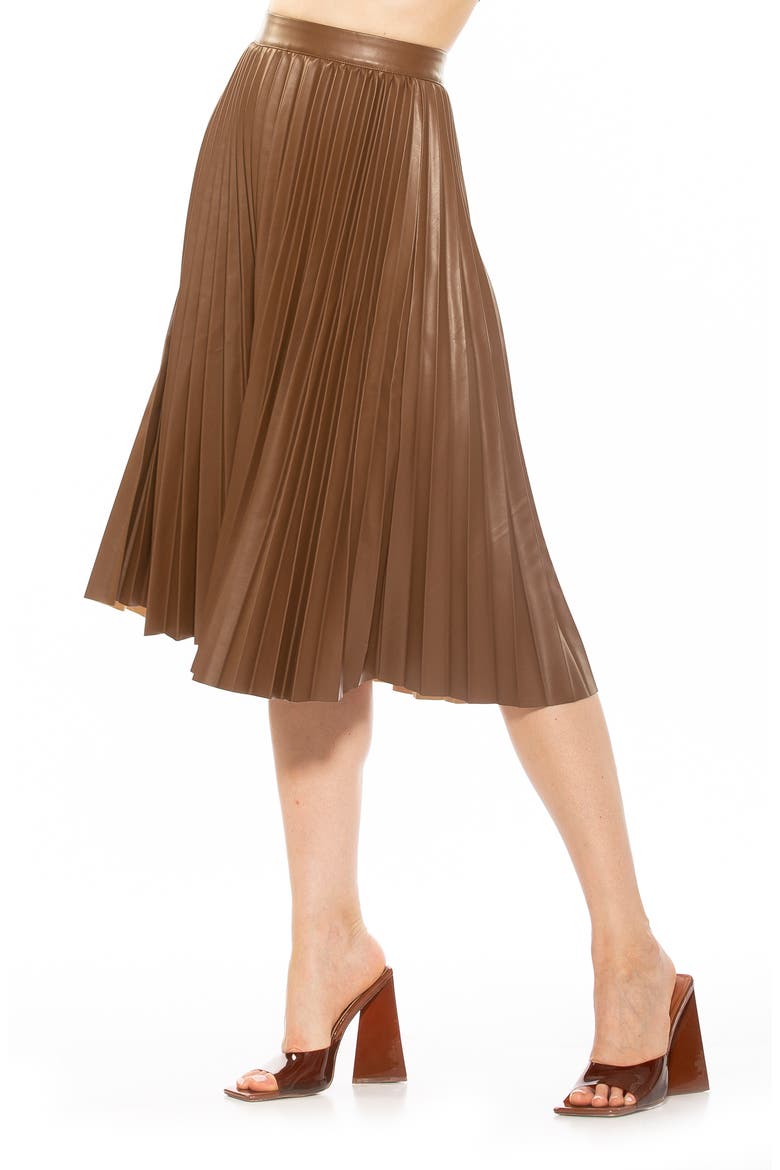 Luca High Waist Pleated Faux Leather Skirt, Alternate, color, BROWN
