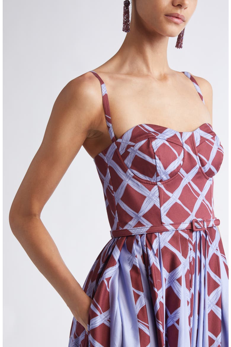 Wavy Plaid Stretch Cotton Bustier Dress, Alternate, color, BURGUNDY/ BLUE