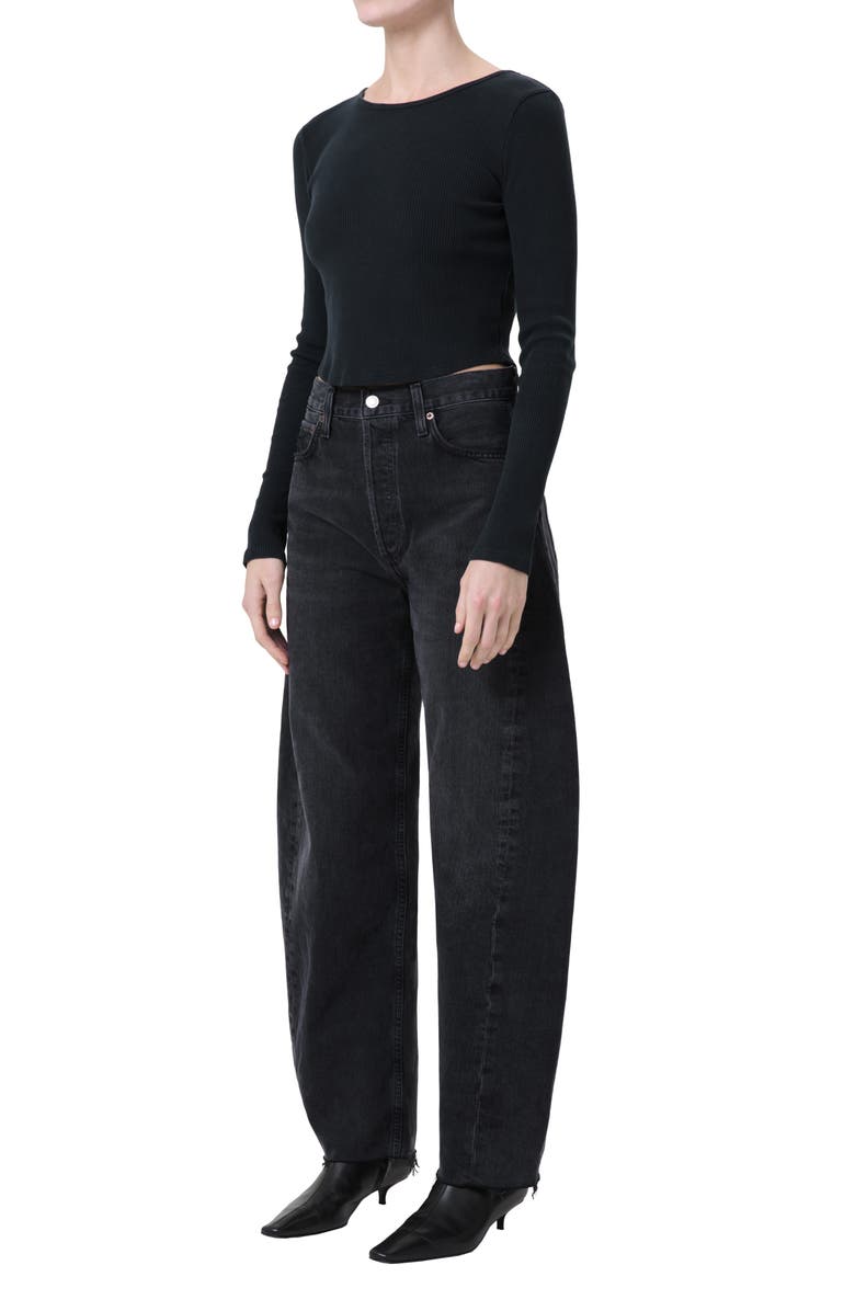 AGOLDE Nova Long Sleeve Crop Rib T-Shirt, Alternate, color, Beetle