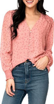 GIBSONLOOK Pin Dot Smocked Detail Top