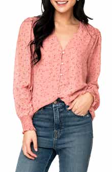 GIBSONLOOK Pin Dot Smocked Detail Top