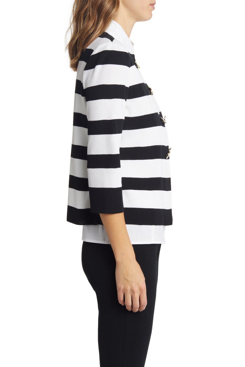 Bold Stripe Cardigan, Alternate, color, BLACK/ WHITE