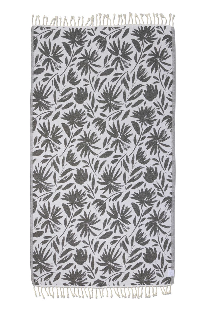 InfuseZen Whimsical Flower Organic Turkish Towel, Alternate, color, Black
