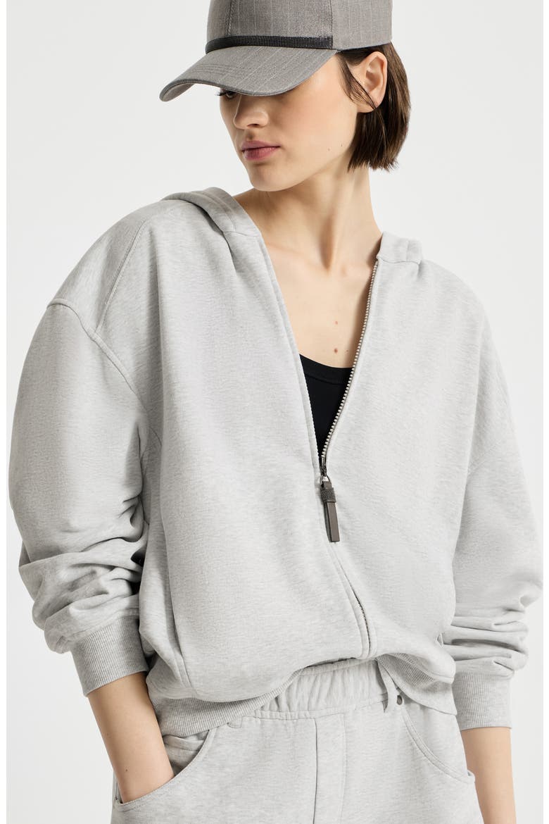 Cotton smooth French terry topwear with shiny zipper pull, Alternate, color, Silver