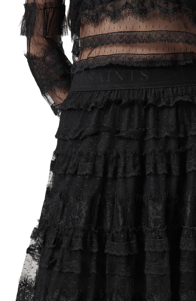 AllSaints Arlea Lace & Tulle Skirt, Alternate, color, Black