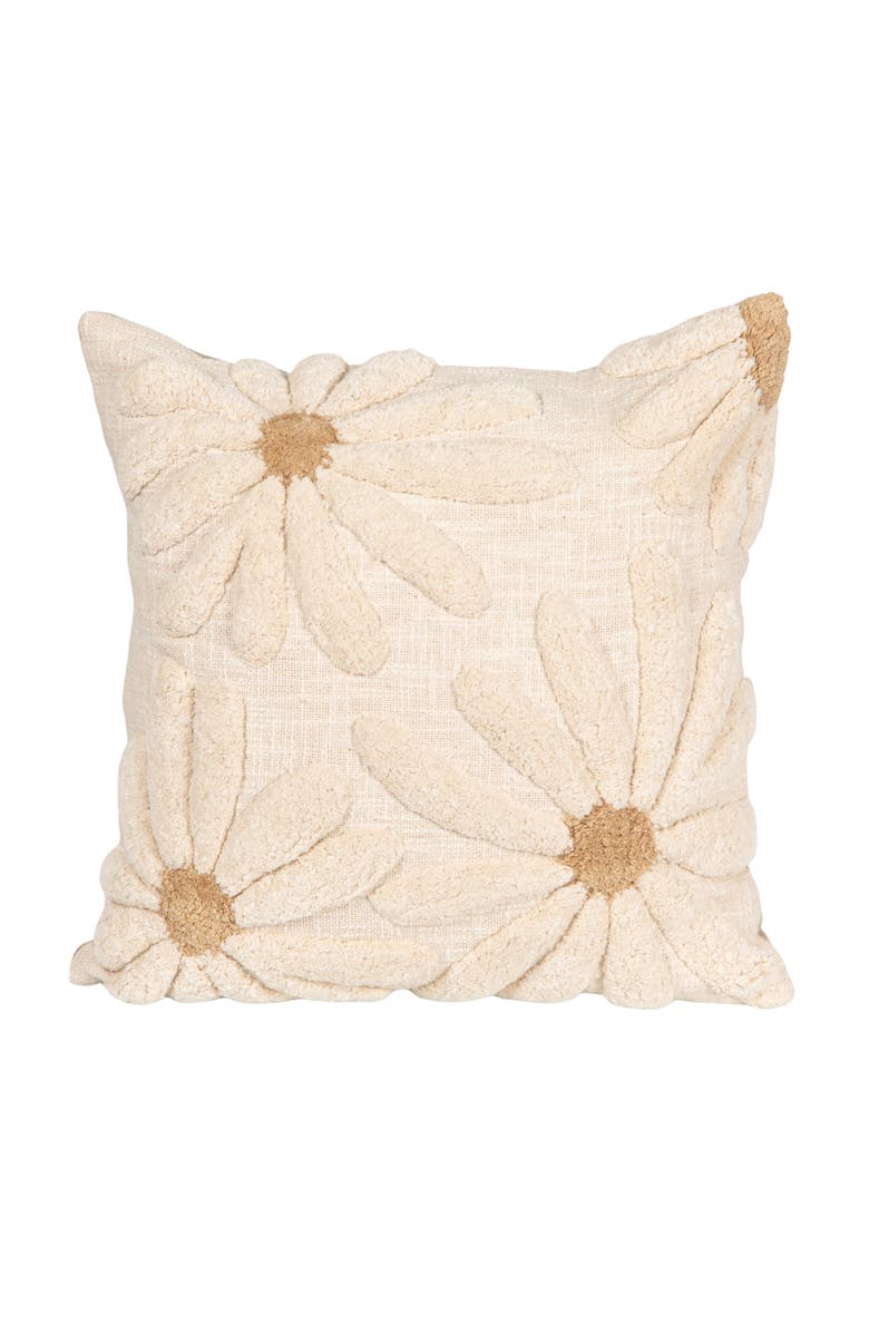Storied Home Cotton Slub Pillow with Tufted Flowers, Natural and Tan Color, Main, color, Yellow