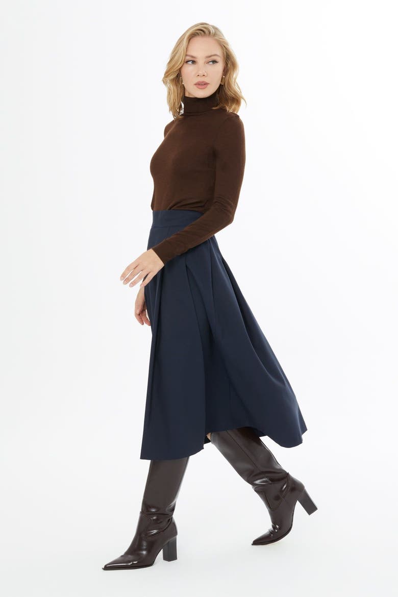 Pleated Skirt with Back Concealed Zip Closure, Alternate, color, Navy