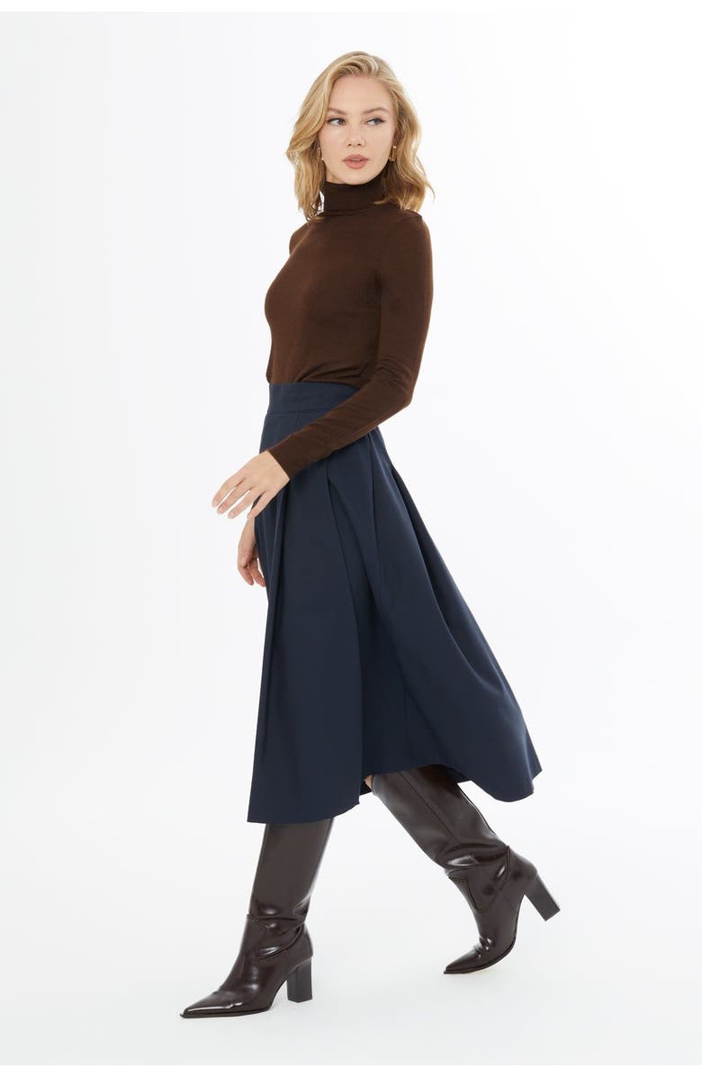 Gizia Pleated Skirt with Back Concealed Zip Closure, Alternate, color, Navy