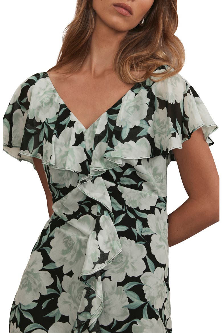 Floral Print Ruffle Maxi Dress, Alternate, color, Green