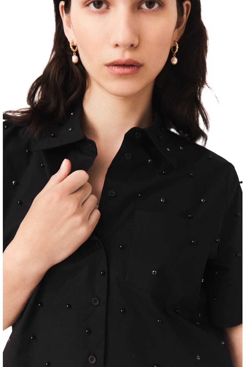 Shirt with rhinestones and beads, Alternate, color, Black