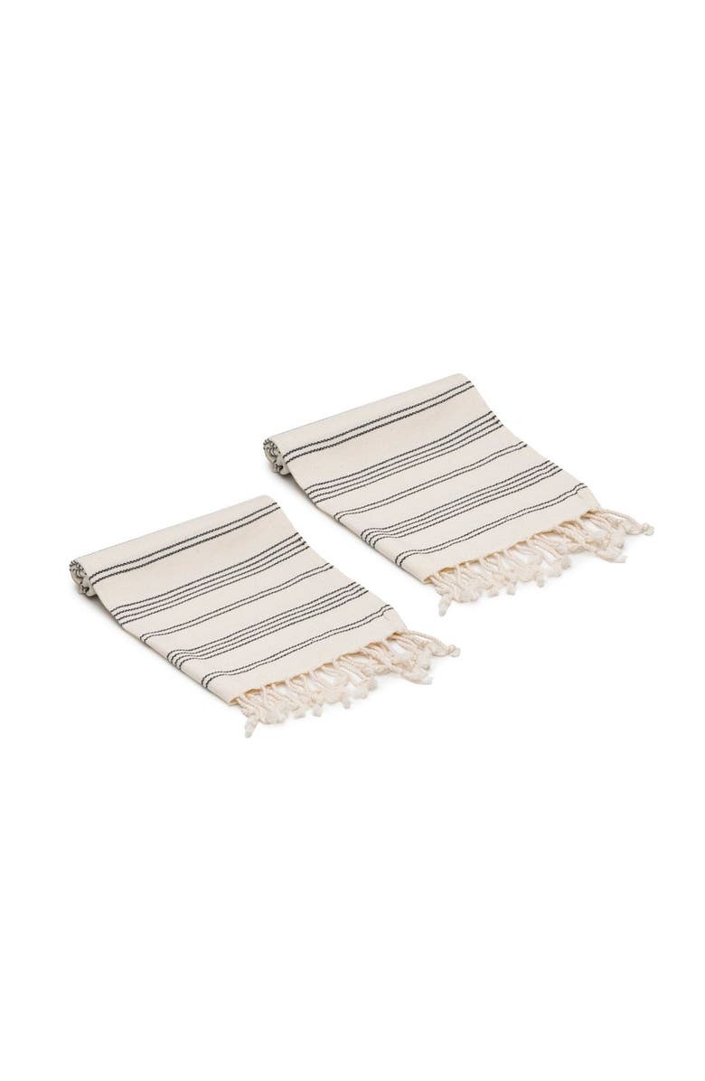 Oliviera Home Heritage Stripe Turkish Cotton Hand Towels - Set of 2, Main, color, Black