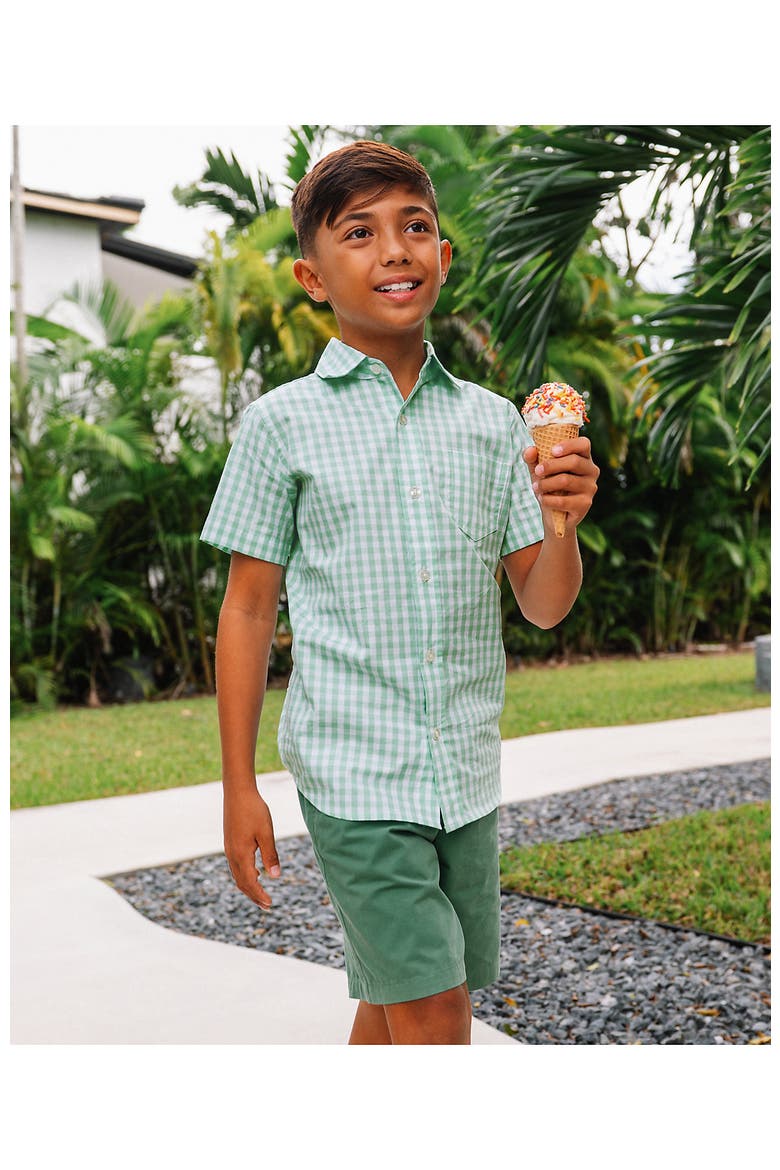 Kids Short Sleeve Poplin Camp Shirt, Main, color, Mint Gingham