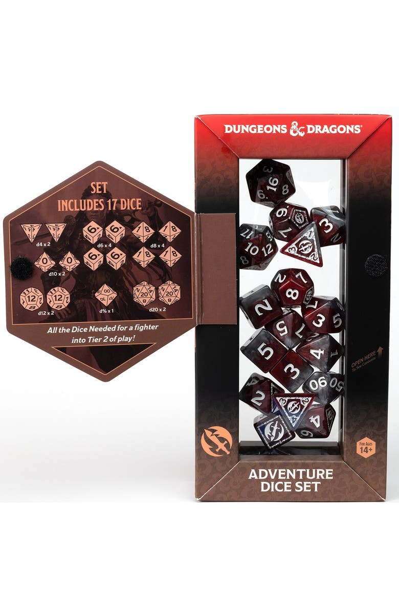 Dungeons & Dragons D&D Adventure Dice Fighter Red, 17Pc Rpg Die Set, Alternate, color, Red