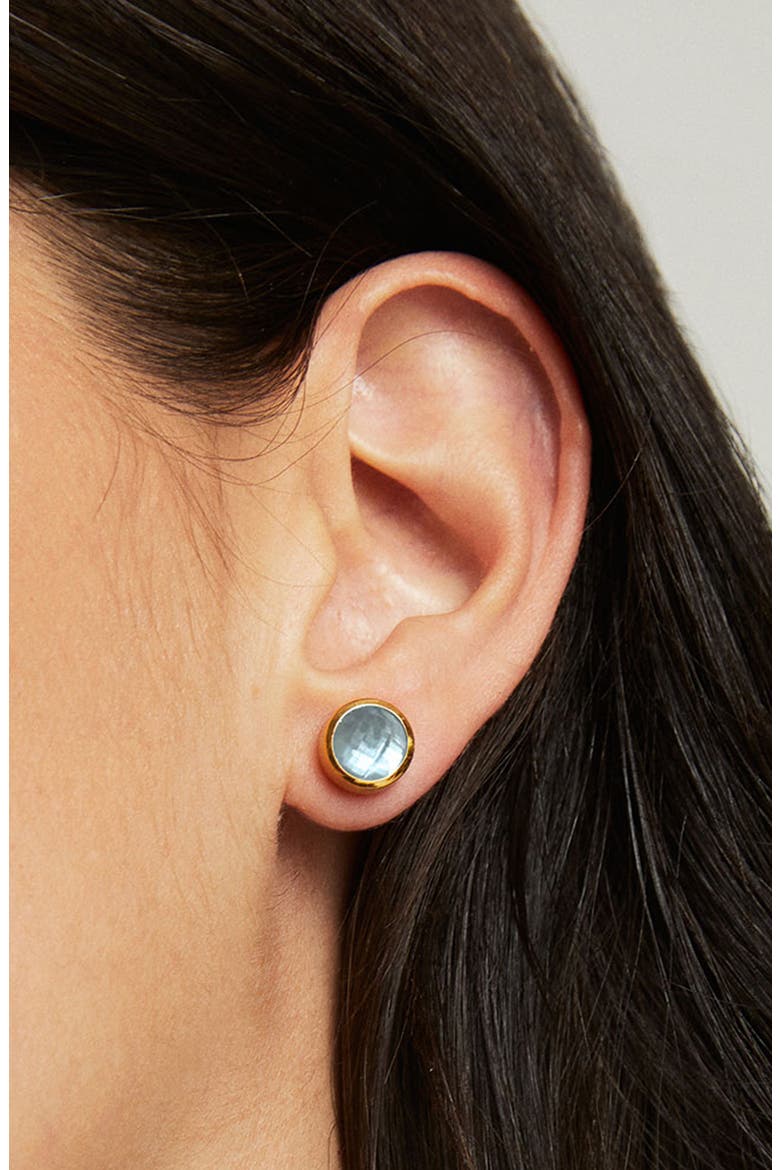 Signature Midi Stud Earrings, Alternate, color, IRIDESCENT SKY BLUE/ GOLD