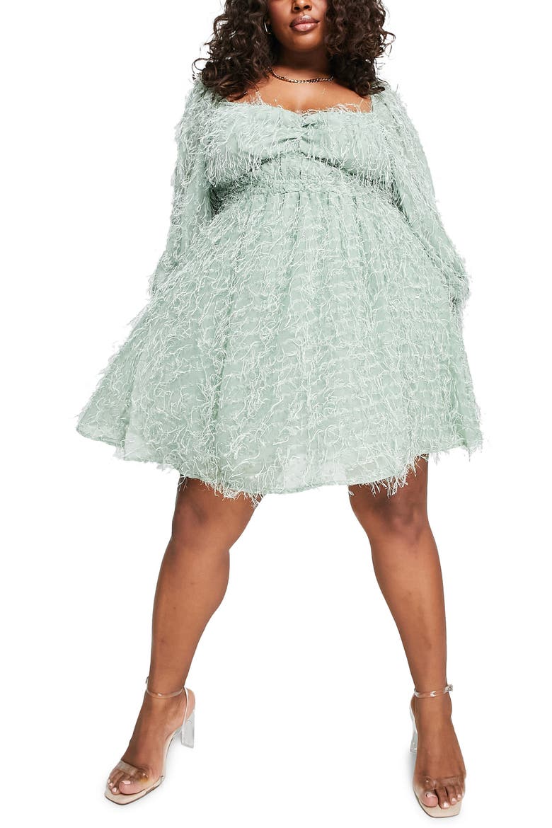 Curve Fluffy Minidress, Main, color, GREEN
