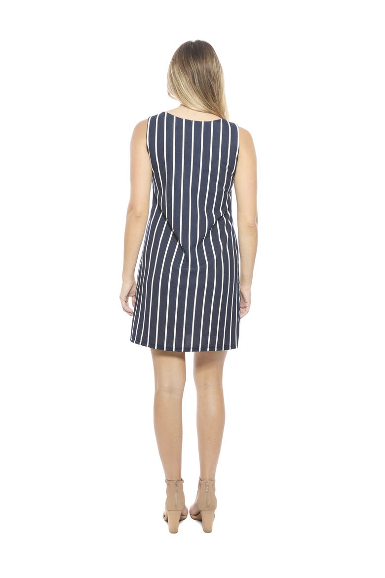 Womens Striped Round Neck Sleeveless A-Line Mini Shift Dress, Alternate, color, Navy Multi