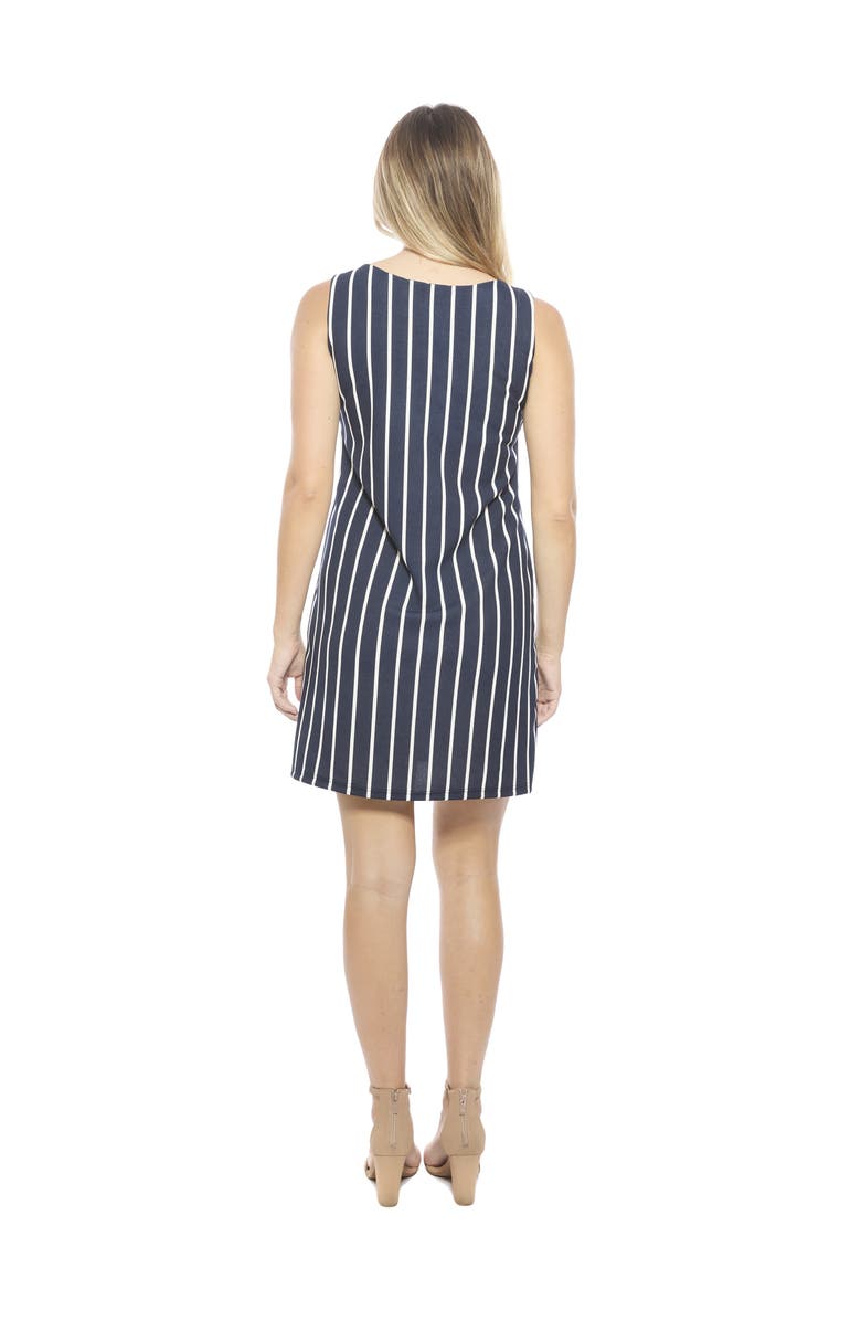24seven Comfort Apparel Womens Striped Round Neck Sleeveless A-Line Mini Shift Dress, Alternate, color, Navy Multi