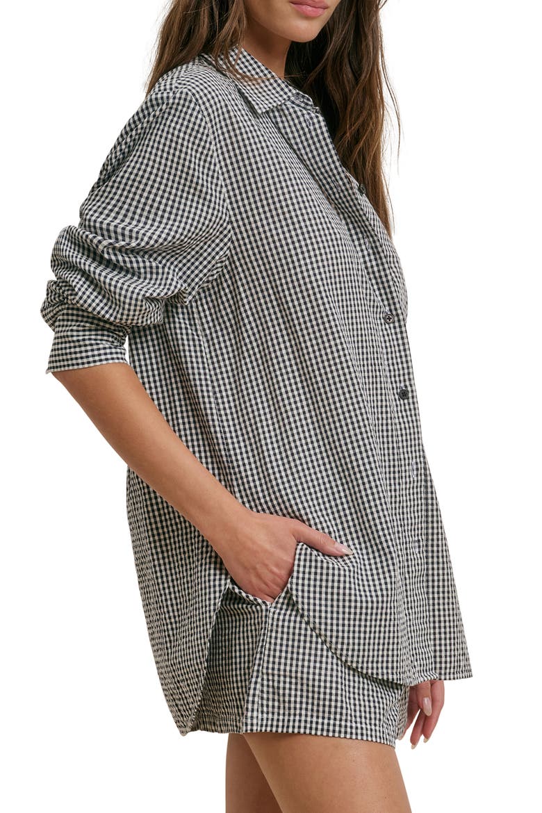 The Boyfriend Check Print Woven Shirt, Alternate, color, NAVY/ WHITE