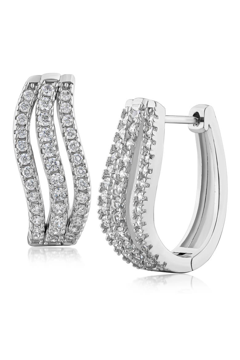 Cubic Zirconia Triple Wave Hoop Earrings, Main, color, SILVER