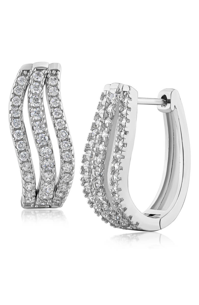CZ by Kenneth Jay Lane Cubic Zirconia Triple Wave Hoop Earrings, Main, color, Silver
