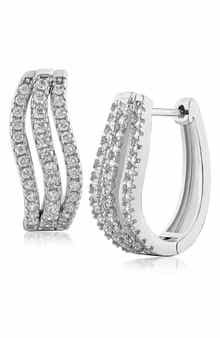 Cubic Zirconia Triple Wave Hoop Earrings