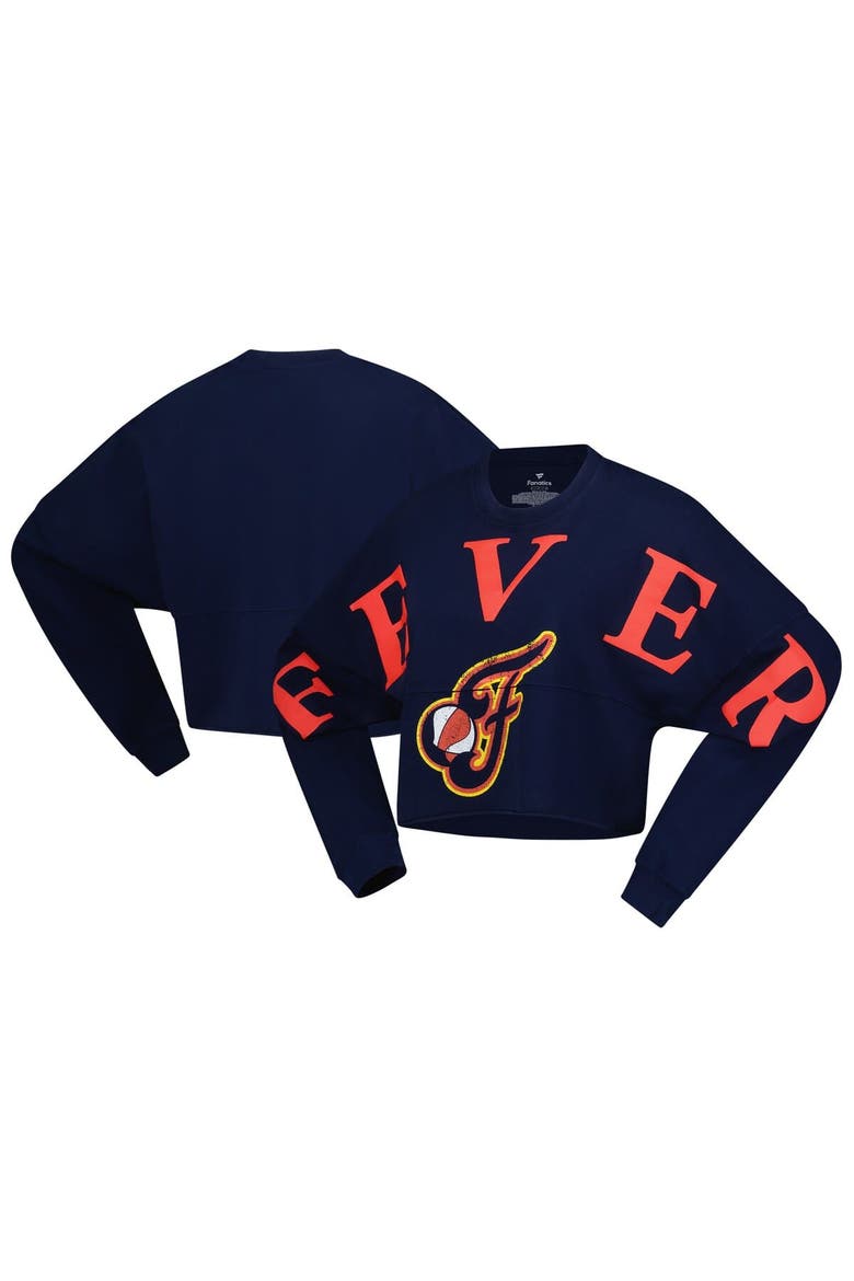 Women's Spirit Jersey Navy Indiana Fever Jumbo Print Oversized Cropped Long-Sleeve T-Shirt, Alternate, color, Navy
