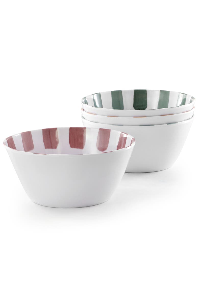 Cottage Stripes 12 Piece Melamine Dinnerware Set, Alternate, color, White