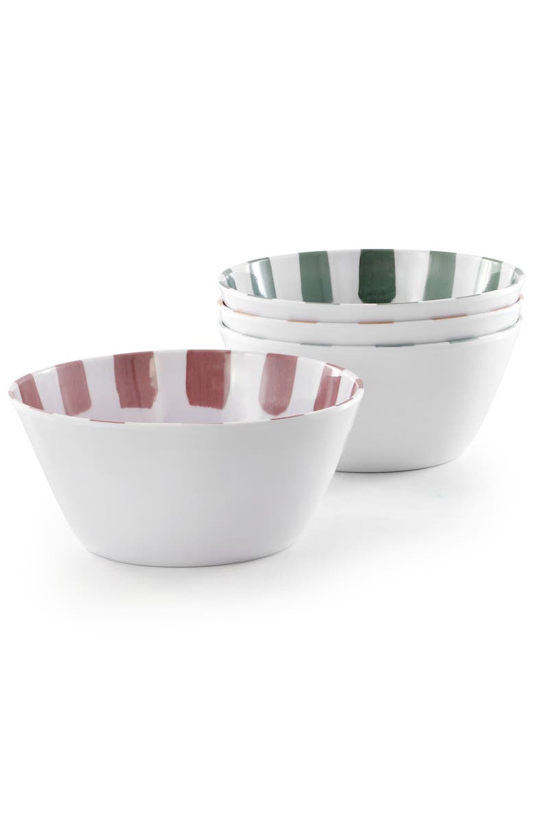 Gibson Home Cottage Stripes 12 Piece Melamine Dinnerware Set, Alternate, color, White