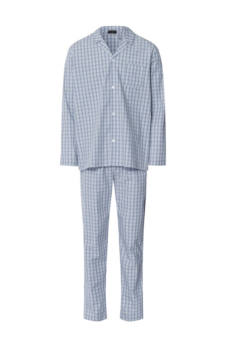 Hanro Night And Day Notch Collar Cotton Pajama Set, Main, color, Sea Breeze Check